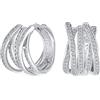 Bling Jewelry Orecchini A Cerchio Criss Cross Larghi Con Cinque File Di Micro Pave CZ Per Sposa Moderna, Per Donne, Matrimonio, Festa Formale, Argento Placcato Rodio, Stile A Cerniera, Diametro Di 0,6 Pollici