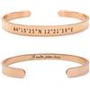 ALMENDRA Bracciale coordinate geografiche personalizzato da uomo primo bacio con incisione nascosta rigido acciaio personalizzabile regalo scritta nome (Oro rosa)