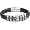 lorajewel Bracciale Personalizzato da Uomo con Nome Bracciale con Foto in Pelle Regalo per Uomo Papà Nonno Marito Fidanzato (Argento-5)