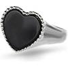 Donipreziosi Anello Chevalier per Mignolo in Argento 925% Regolabile in Pietra Nera - Anello per Donna e Ragazza (Cuore)