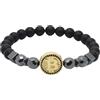 Generisch Bracciale Bitcoin con moneta dorata, perline nere, misura regolabile, gioiello con criptovaluta