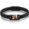 kaululu Bracciale in Pelle Personalizzato con Foto per Uomo Bracciale in Pelle Perline con Incisioni Nomi per Papà Marito Gioielli Personalizzati Argento Nero