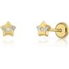Rosa di Manuel Orecchini in Oro 18k per Bambina o Donna, Modello Stella con Design Interno Bicolore, Misura 5mm con Zircone Incastonato e Chiusura di Sicurezza a Vite