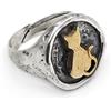 Damiano Argenti Anello Chevalier Tondo in Argento Sterling 925 Martellato con Gatto in Argento Placcato Oro - Argenteria MB