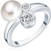 Valero Pearls Anello da Donna in Argento Sterling 925 con rodio con Perle coltivate d'acqua dolce bianco e Zircone bianco Taglia 10 60200012