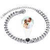 INBLUE Personalizzato Foto Proiezione Bracciale per Coppia Bracciale a Catena in Acciaio Inox con Perlina di Proiezione con Foto Interna Regali Memoriali per Donne - Argento