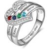 kaululu Anello Personalizzato da Donna Argento 925 con Nome, Anello Cuore e Pietra Portafortuna per Mamma, Nonna, Moglie, Regalo per Festa della Mamma, Natale, Compleanno (Nomi 4)