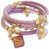 VENEZIA CLASSICA - Bracciale da Donna con perle in Vetro di Murano Originale e vera pelle Toscana a tre giri Lilla, con foglia in oro 24kt e argento, Made in Italy certificato (Dorato)