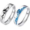 Homxi Anello Fidanzamento Regolabile con Incisione Personalizzata Uomo Donna Argento 925, Montagne e Mari, Fedi Nuziali Argento Nero Blu Coppia