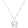 WearTravelers Collana con Mappa del Mondo Ciondolo Mondo Completo - Fantastica Idea Regalo per Donna Viaggiatrice o Viaggiatori o per Chi Ama Viaggiare - Modello Roma (Argento)