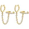 Lieson Orecchini Donna Argento 925, Orecchini Cerchietti con Catena Zirconi Bianco Orecchini Donna Oro