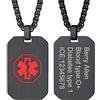 PROSTEEL Emergenza Collana Personalizzata Stella di Vita Rossa Informazioni Persnali Mediche Urgenti, Lunghezza Regolabile, Acciaio Inossidabile, Argento Nero Oro - Incisione Gratis