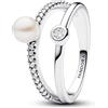PANDORA Timeless Anello, in argento Sterling con perla coltivata d'acqua dolce trattata bianca e zirconia cubica trasparente, 54