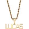 INBLUE Nome Personalizzato Collana Ciondolo Piatto per Uomo Donna Personalizzato Grande Lettera Iniziale Numero Collane con Catena Curb/Corda Catena Gioielli Hip Hop(A1: Oro)