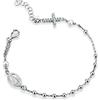 gioiellitaly Bracciale rosario Argento 925 con zirconi pietre bianche sulla croce e perline bianche modello unisex uomo donna