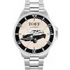 Toff London Orologio da uomo regalo per gli appassionati di auto d'epoca beige nero 42 mm