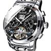 OLEVS Orologio automatico da uomo, con 5 lancette, meccanico, classico, di lusso, multi calendario, in acciaio inox, impermeabile, orologio da polso per uomo, Argento e nero.