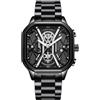 DAXIAOYU Moda Sport Uomini Orologi Da Polso Di Lusso Cronografo Luminoso Impermeabile Automatico Data Orologio Quadrato Quadrante Cinturino In Pelle, Argento Nero Acciaio, Lusso