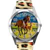 TAPORT Orologio rotondo in pelle con stampa leopardata per tifosi di cavalli E5, Stampa leopardata