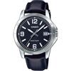 Casio Orologio da polso da uomo al quarzo classico cinturino in pelle nero cassa in ottone display analogico nero - MTP-V004L-1B