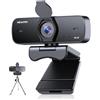 NEWORK Webcam 4K per PC, 4K UHD 1/2.55 Sensore Sony, Auto Focus, Copertura Privacy e Treppiede, Doppio Microfono con Cancellazione del Rumore, Plug&Play, 77° FOV, Webcam per Streaming, Videochiamate