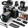 NBD Fotocamere digitali 8K per fotografia, 64 MP, fotocamere da viaggio per YouTube con schermo flip a 180°, zoom digitale 16x, obiettivo macro da 52 mm, 2 batterie, scheda TF da 64 GB (nero)