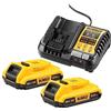 DeWalt DCB1104D2-QW KIT 2 Batterie XR 18 V 2 Ah e 1 Caricatore Rapidocon Indicatore dello Stato di Carica, Adatto a Tutte le Macchine a Batteria XR