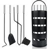 Aufun set da camino in acciaio inox 5 pezzi moderno set di accessori per camino set da camino con scopa, pala, attizzatoio, pinze e supporto con schermo per la privacy, nero