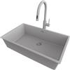 PRIMAGRAN Lavandino da Cucina Tutto Grigio 76x47cm, Lavello in Granito a 1 vasca + Rubinetto 40x20cm + Set di accessori, Lavabo da Cucina Incasso al Mobile 80cm - London Slim S500