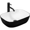 Rea - Lavabo Da Appoggio Belinda Bianco Nero Lavandino Bagno 465 X 330 X 135 mm Ceramica (Bianco/Nero)