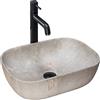 Rea - Lavabo Da Appoggio Livia Beige Lavabo Bagno 465 X 335 X 135 mm Ceramica (Imitazione Pietra)