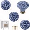 Brosay Pomelli decorativi in ceramica a forma di fiore, in stile vintage, per mobili da cucina, cassettiere, armadi, porte (4 pezzi, blu scuro)