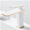 SASONH Rubinetti miscelatore per lavabo a 1 foro per lavabo da bagno in ottone caldo e freddo monocomando per lavabo miscelatore per lavello, bianco+oro, corto Safehappy