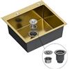 Gasfrit Lavello da cucina in acciaio inox 304 oro spazzolato, 1 seno, sopra il piano di lavoro, con foro rubinetto 35 mm e dispenser (54 x 49 cm)