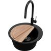 PRIMAGRAN Lavandino da Cucina Nero 50x50cm, Lavello in Granito a 1 vasca + Rubinetto 40x20cm + Set di accessori, Lavabo da Cucina Incasso al Mobile 45cm - Pise Top S041