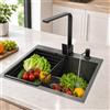 Esyogen Lavello da incasso in acciaio inox, 40 x 45 cm, colore nero, rubinetto da cucina, orientabile a 360° (lavello + rubinetto + dispenser per sapone, nero) (con rubinetto)