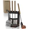 Heimfleiss® Set Camino Nero Moderno | Attrezzi per Camino Set Camino | Kit Camino di Qualità con Attizzatoio, Spazzola-Paletta | Accessori Camino con Manici in Legno - Design 40