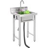 Zoobotanica Lavello autoportante, in acciaio inox commerciale, lavabo singolo con rubinetto, per esterni, garage, ristoranti, cucina, lavanderia, 50 x 50 x 93 cm