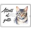 Lovelytiles Cartello Attenti Al Gatto 15 X 20 Cm,Facile da installare, per Uso Interno o Esterno,Resistente UV,Resistente alle intemperie, Decorazioni Per La Casa