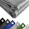 Jago® Telo Impermeabile - 4 x 3 m, PVC 650 g/m², Impermeabile, Antipioggia, con Occhielli, Grigio - Telo Copritutto Occhiellato, Copertura, Telone Protettivo da Esterno, Legna, Campeggio