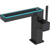Weirun Rubinetto per lavabo da bagno a un foro per lavabo quadrato da bagno rubinetto con display digitale a temperatura LED, nero opaco
