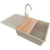 PRIMAGRAN Lavandino da Cucina Beige 90x50cm, Lavello in Granito a 1 vasca + Rubinetto 32x20cm + Set di accessori, Lavabo da Cucina Incasso al Mobile 60cm - Copenhagen Top S731