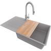 PRIMAGRAN Lavandino da Cucina Tutto Grigio 90x50cm, Lavello in Granito a 1 vasca + Rubinetto 40x20cm + Set di accessori, Lavabo da Cucina Incasso al Mobile 60cm - Copenhagen Top S738