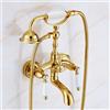 ZYCDP Rubinetto Vasca Vintage Miscelatore per Doccia da Muro, Miscelatore Vasca da Bagno con Doccetta Ottone con 2 Manopole Oro