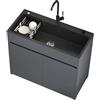 AnYaBinni Lavandino in Acciaio Inox Professionale 1 Vasca con Rubinetto Acqua Calda e Fredda, Lavatoio da Commerciale con Armadio Contenitore, Cestello di Scarico per Cucina, Caffè, Garage
