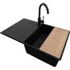 PRIMAGRAN Lavandino da Cucina Tutto Nero 78x50cm, Lavello in Granito a 1 vasca + Rubinetto 32x20cm + Set di accessori, Lavabo da Cucina Incasso al Mobile 50cm - Copenhagen Top S538