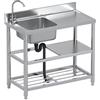 LLXNQ026 Lavello in Acciaio inossidabile Con Banco da Lavoro Lavello da Commerciale Mobile Lavello da Cucina 1 Vasca Lavabo Utilità,Per Garage,Lavanderia,Giardino Esterno (90x50x85cm)