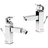 DOTTOR BAGNO SHOP Set 2 rubinetti miscelatore lavabo e bidet quadrato moderno completo di piletta, rubinetto bagno quadrato in ottone, rubinetti bagno quadrati lavabo e bidet, stile moderno