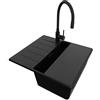 PRIMAGRAN Lavandino da Cucina Tutto Nero 55x50cm, Lavello in Granito a 1 vasca + Rubinetto 40x38cm + Set di accessori, Lavabo da Cucina Incasso al Mobile 40cm - Copenhagen Top S094