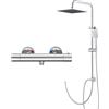 Auralum Colonna Doccia con Miscelatore Termostatico, Colonna Doccia con Soffione e Doccetta Quadrato, Saliscendi Doccia Altezza Regolabile 74-109cm, Asta Doccia con Soffione e Doccetta Cromo